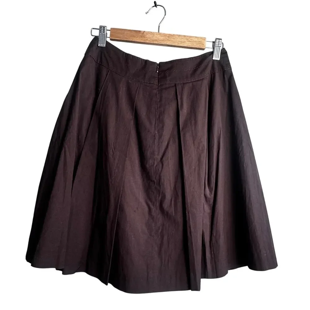 Tory Burch Women’s Brown Pleated Skirt Size 8 Pockets Gold Ring Detail